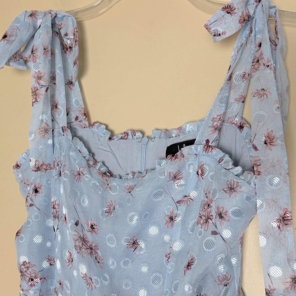 Lulus Terrace View Midi Dress M Floral Pleated NWT Cottagecore Romantic Party - Picture 7 of 16